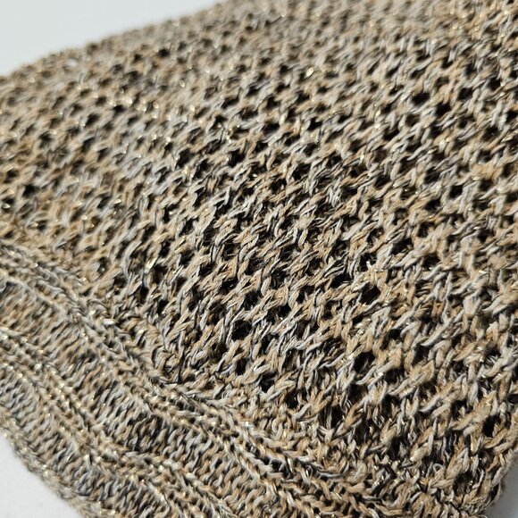 Womens Open Front Knit Cardigan 2X Browns Gold Metallic Threading Sleeveless - Picture 15 of 16